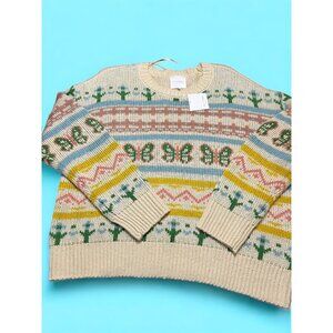 No Comments Plus Sweater Butterflies Flowers Cactus Acrylic Size 3X NWT